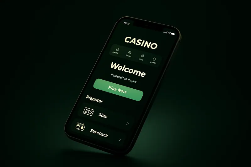 Modern smartphone showing dark premium casino app with green accents