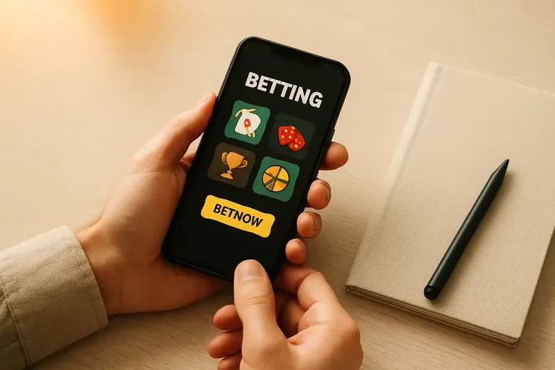 Man's hands using betting app on phone at desk